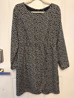 J. Crew Black and White Heart Print Long Sleeve Dress